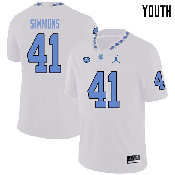 Jordan Brand Youth #41 Brian Simmons North Carolina Tar Heels College Football Jerseys Sale-White